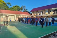 Polisi Latih PBB Diklat Dasar Terpadu  Gerakan Pemuda Ansor Angkatan ke-3 Pidie Jaya. di SMKN 1 Bandar Dua, Gampong Baro, Kecamatan Bandar Dua, Senin (27 -01- 2025),Foto.Ist
