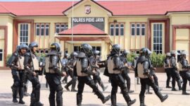 Satuan Samapta Polres Pidie Jaya menggelar Latihan Dalmas Lanjut di Halaman Apel Polres Pidie Jaya, Kamis (6/2/2025).foto.Ist
