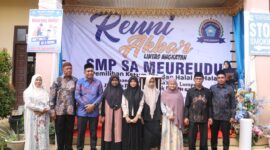 Wakil Bupati Pidie Jaya Hasan Basri ST MM Hadiri Reuni Akbar Lintas Angkatan Ikatan Alumni SMP Negeri 1 Meureudu. Sabtu (5/4/2025). Foto.Ist