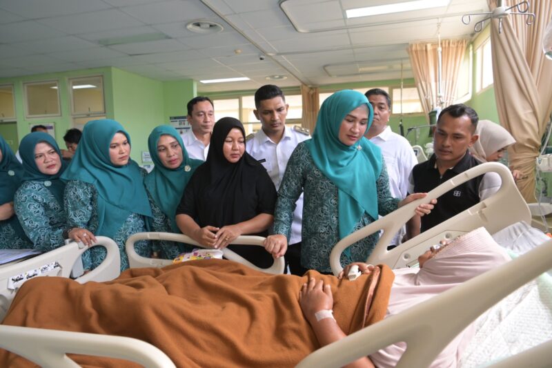 Ketua Tim Penggerak PKK Aceh Marlina Muzakir didampingi Ketua Staf Ahli Tim Penggerak PKK Aceh, Mukarramah, mengunjungi pasien anak thalasemia di RSUDZA, Rabu, (30/4/2025).