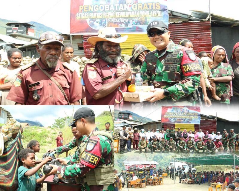 Satgas Yonif 112/DJ bersinergi dengan Puskesmas melaksanakan kegiatan Pengobatan dan Pembagian Makanan Bergizi Gratis secara Massal di Distrik Illu Kabupaten Puncak Jaya Provinsi Papua Tengah,(Sabtu 31/05/2025).