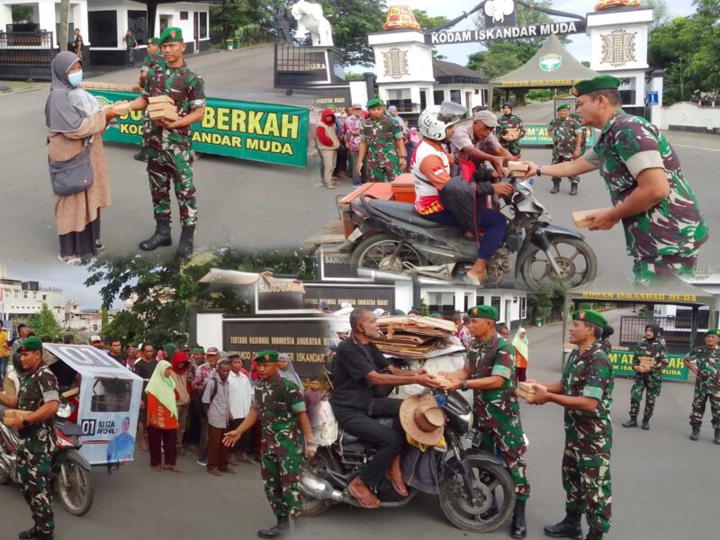  Komando Daerah Militer Iskandar Muda melalui program rutin bertajuk “Jumat Berkah”. Pada Jumat pagi ini, sebanyak 182 paket makanan siap saji Jum'at (23/5/2025).