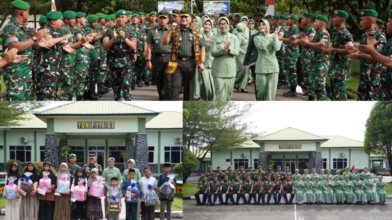 Mayor Jenderal TNI Niko Fahrizal, M.Tr. (Han), didampingi Ketua Persit Kartika Chandra Kirana Daerah Iskandar Muda, Ny. Eva Niko Fahrizal, melaksanakan kunjungan kerja ke Batalyon Infanteri 116/GS di Meulaboh, Aceh Barat. Sabtu (17/5/25)