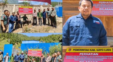 Tiga Pabrik Getah Pinus di Rikit Gaib Disetop DLHK Aceh, Plang Penghentian Operasional Kegiatan Pabrik Dipasang