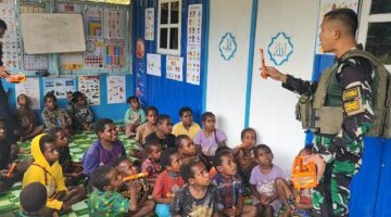 Kodam Iskandar Muda, melaksanakan kegiatan pendidikan bagi anak-anak di wilayah Distrik Tinggi Nambut, Kabupaten Puncak Jaya, Provinsi Papua Tengah, Minggu (8/6/2025).