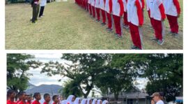 Mahmudi, SS, MPA,. Kepala Badan Kesatuan Bangsa dan Politik (Bakesbangpol) Kabupaten Pidie Jaya. Di dampingi salah satu pelatih dari TNI.(09/8/2025) Foto.ist.