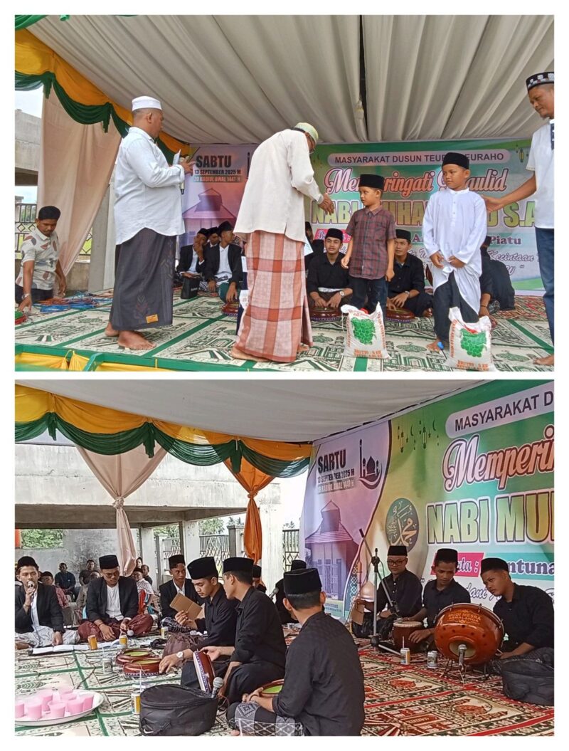 Penyerahan Santunan Anak yatim-piatu Dusun Teupin Peuraho oleh Geusyik Gampong,Tuha Peut dan Tgk. Imum Meunasah, Sabtu. (13-9-2025). Foto. Dok Jurnalis TLii.