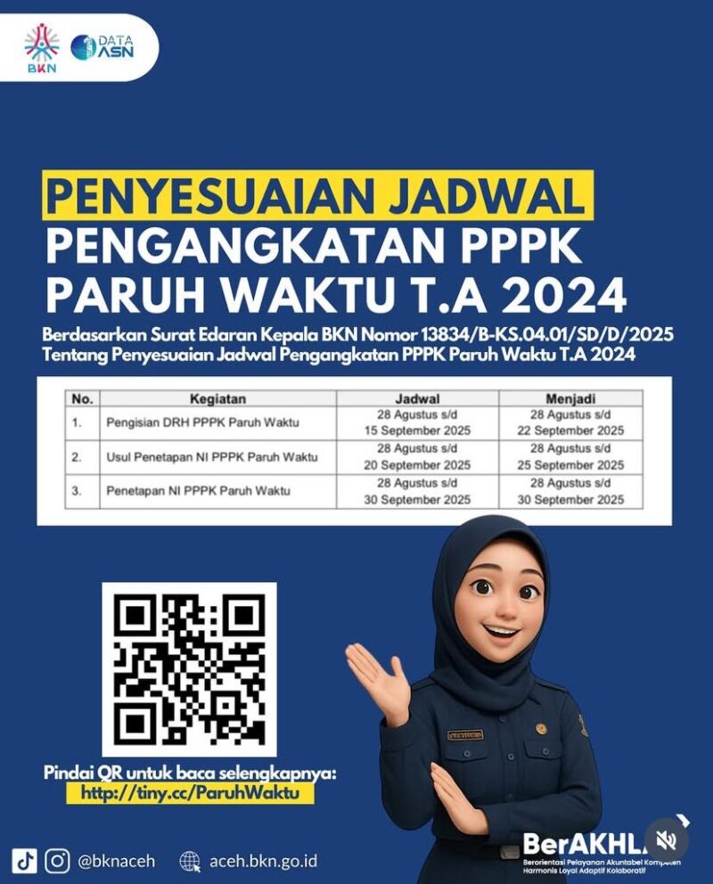 Tangkapan Layar pengumuman BKN Aceh. Jum'at (12-09-2025)