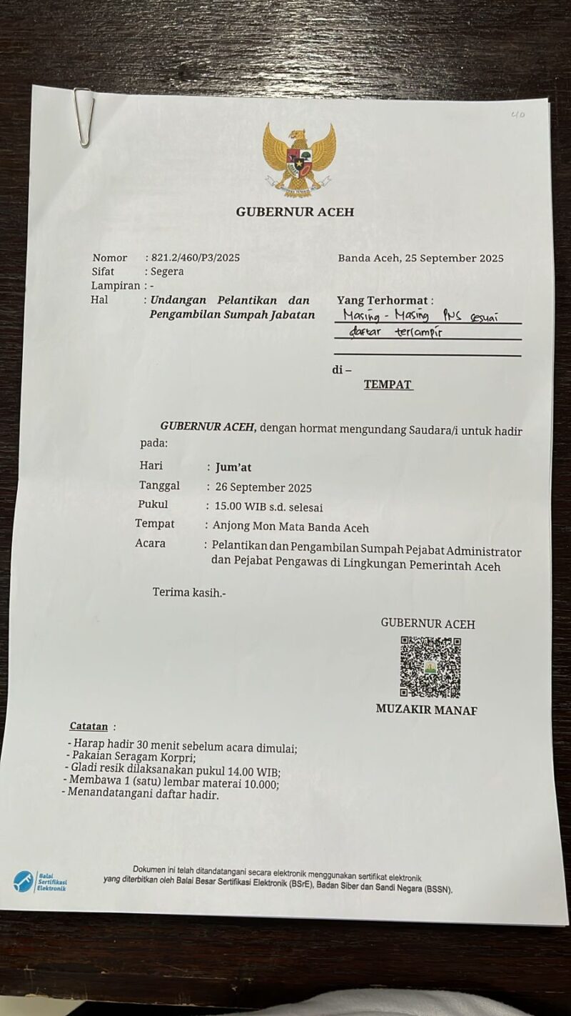 Muallem Sore Ini Akan Melantik Sejumlah Pejabat Dilingkup Pemerintah Aceh