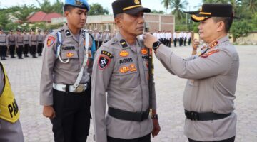 Kapolres Pidie Jaya AKBP Ahmad Faisal Pasaribu, S.H., S.I.K., M.H., memimpin apel pengukuhan jabatan Pamapta SPKT Polres Pidie Jaya di Lapangan Mapolres, Senin (27/10/2025)foto.Ist