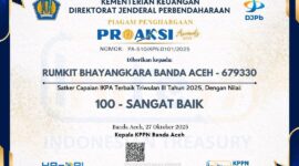  Bhayangkara Tingkat III Polda Aceh kembali menorehkan prestasi membanggakan dengan meraih tiga penghargaan sekaligus, yaitu Penghargaan Proaksi Triwulan III Tahun 2025 dari KPPN Banda Aceh, Penghargaan Maturity Rating Terbaik dari Kanwil Direktorat Jenderal Perbendaharaan (DJPb) Provinsi Aceh, dan Satker Capaian IKPA Terbaik 100% Triwulan III Tahun 2025.