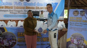 Rutan Kelas I Medan Gelar Fisik Mental Dan Disiplin Sekaligus Salurkan 50 Paket Bantuan Sosial Di Kampung Ladang