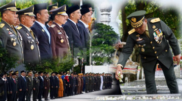 Kepala Staf Komando Daerah Militer Iskandar Muda (Kasdam IM) Brigjen TNI Yudha Fitri menghadiri Upacara Ziarah Nasional yang berlangsung dengan khidmat di Taman Makam Pahlawan (TMP) Banda Aceh, Senin (10/11/2025).
