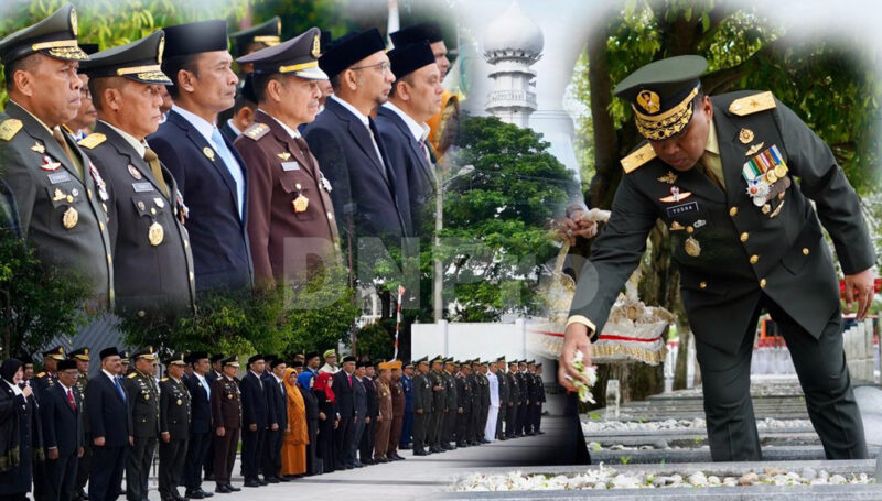 Kepala Staf Komando Daerah Militer Iskandar Muda (Kasdam IM) Brigjen TNI Yudha Fitri menghadiri Upacara Ziarah Nasional yang berlangsung dengan khidmat di Taman Makam Pahlawan (TMP) Banda Aceh, Senin (10/11/2025).
