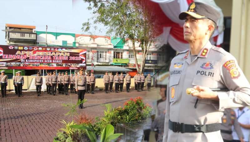 Irjen Pol. Drs. Marzuki Ali Basyah, memimpin Apel Kesiapan Tanggap Darurat Bencana Tahun 2025 di Mapolres Aceh Barat, Rabu, 5 November 2025.Apel ini juga digelar serentak di seluruh Indonesia sebagai langkah awal untuk memastikan kesiapsiagaan seluruh unsur dalam menghadapi potensi bencana pada musim hujan.