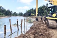 Alat berat sedang bekerja menormalisasi sungai di Gampong Teupin Peuraho Kecamatan Meureudu Pidie Jaya, Senin (12/01) Foto Ist.