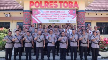 Kapolres Toba Pimpin Sertijab Wakapolres, Kasat Reskrim, Kasat Narkoba, Kapolsek Lumban Julu dan Pelantikan Kasikum
