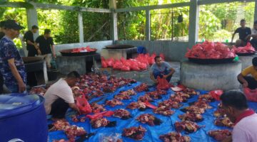 Semangat Berqurban, Warga Pagar Air  Bagikan Ribuan Paket Daging Qurban