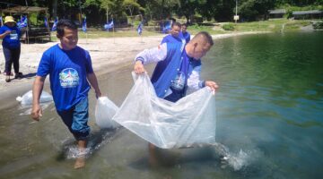 DPC Partai Demokrat Kabupaten Toba Lakukan Tebar Bibit Ikan Nila di Danau Toba dan Aksi Gotong Royong