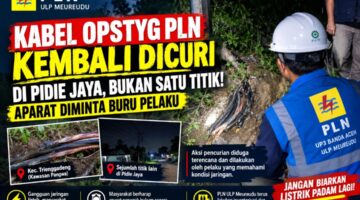 Kabel Opstyg PLN Kembali Dicuri di Pidie Jaya, Bukan Satu Titik! Aparat Penegak Hukum Diharapkan Buru Pelaku